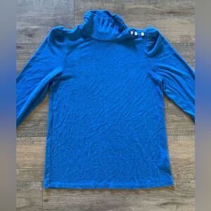 Susan Graver women’s size M 10 blue long sleeve turtleneck sweater small flaw